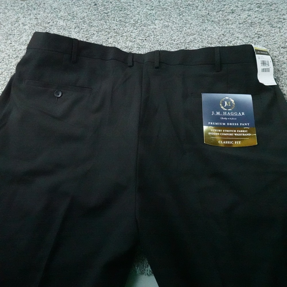 NEW Haggar Pants Mens 46X29 Black Dress Chino Trouser Classic Fit‎ Flat Front